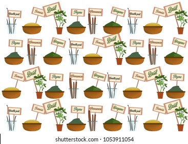 Isolated pattern of herbs and spices