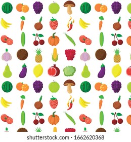 Marco vegetal aislado con frutas, verduras y bayas brillantes. Ilustración vectorial.