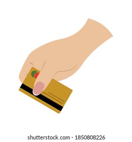 Pago aislado con actividad de tarjeta en casa con icono de manos- Vector