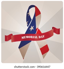 Isolated peace symbol with the american flag and a ribbon with text for memorial day