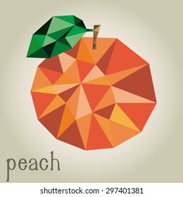 Isolated peach on a white background. Low Poly. Vector illustration