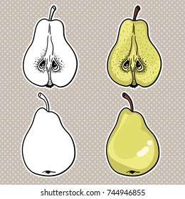 Isolated pears. Graphic stylized drawing. Vector illustration. Black and white