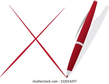 Isolated pen drawing a red X