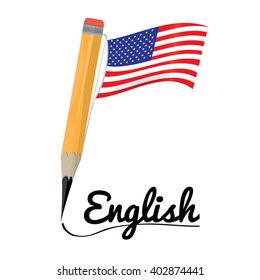 Isolated pencil with the american flag on a white background with text