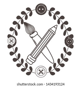 Isolated pencil and paint brush design