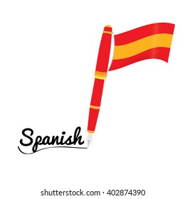 Isolated pencil with text and the flag of spain on a white background