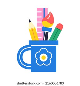 Isolated pencilcase mug icon School supply flat design Vector illustration