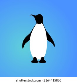 Isolated penguin on blue background. Sea animal, bird. Colorful penguin flat design. Front view.