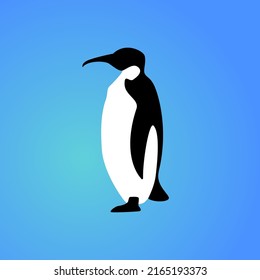 Isolated penguin on blue background. Sea animal, bird. Colorful penguin flat design. Side view.