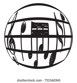 Isolated pentagram with musical notes, Vector illustration