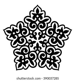 Isolated pentagram ornament with floral elements.
