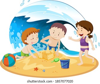 Isolated people at the beach illustration