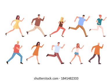 Isolated people characters running set. Vector flat graphic design simple illustration