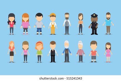 Isolated people set. Different people with different race and professions.