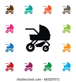 Isolated Perambulator Icon. Carriage Vector Element Can Be Used For Perambulator, Carriage, Pram Design Concept.