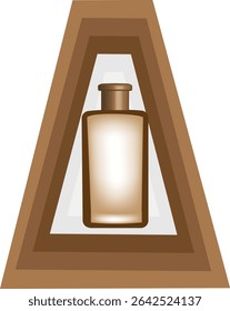 Botella de perfume aislada con fondo de triángulo marrón