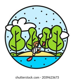 Isolated person doing canpoing on a river Camping sticker Vector
