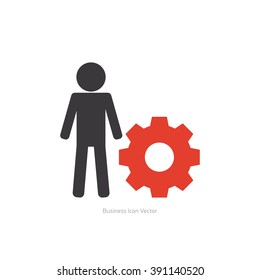 Isolated person icon with a gear on a white background