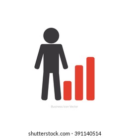 Isolated person icon with a graph on a white background