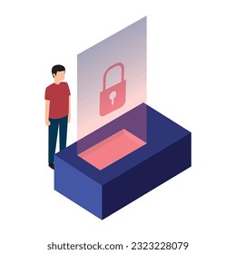 Isolated person with a security lockpad icon Vector