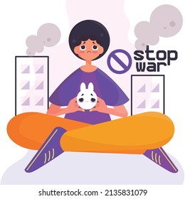 Persona aislada sentada sola en medio de un vector de concepto de guerra de Stop de la ciudad