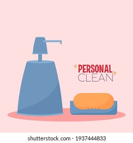 Isolated personal soap cleaning articles hygiene equipment - Vector
