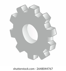 Isolated perspective metal gear wheels on a white background illustrate industrial machine technology and the concept of business teamwork