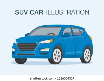 Isolated Perspective View Of Blue Modern SUV Car. Flat Vector Illustration Template.