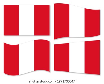 isolated the Peru flag set waving by the wind shapes, element for icon, label, banner, button etc. vector design.