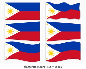 isolated Philippines flag set waving by the wind shapes, element for icon, label, banner, button etc. vector design.