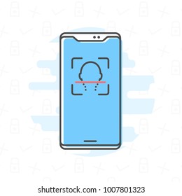 Isolated phone in line art style vector illustration. Face id on smartphone icon