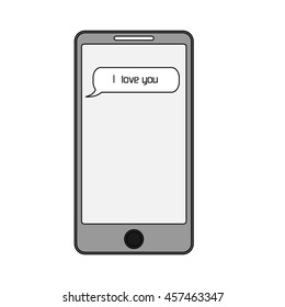 Isolated phone with text message i love you on screen. Smartphone with romantic sms. Vector illustration.