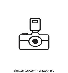 Isolated Photo Outline Symbol On whiteBackground. Vector Dslr Camera with flash external Element In Trendy Style.