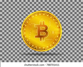 isolated of phyical bitcoin on transparency background in vector illustrative. Bitcoin is crytocurrency create in blockchain technology for future