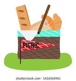 Isolated picnic basket with breads inside - Vector