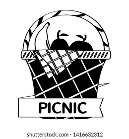 Isolated picnic basket with fruits inside - Outline Vector