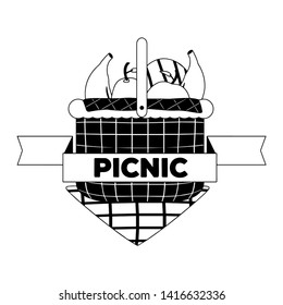 Isolated picnic basket with fruits inside - Outline Vector