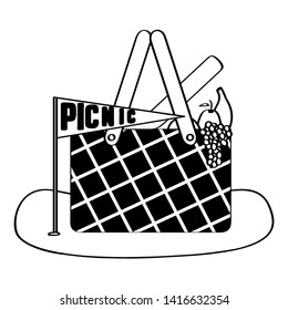 Isolated picnic basket with fruits inside - Outline Vector