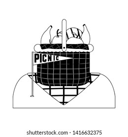Isolated picnic basket with fruits inside - Outline Vector