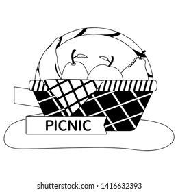 Isolated picnic basket with fruits inside - Outline Vector