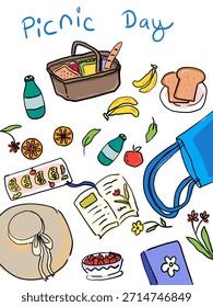 Isolated Picnic Elements and Food Vector Set
