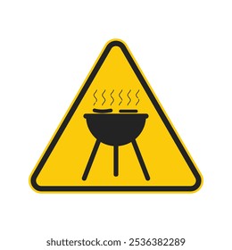 Isolated pictogram BBQ Barbeque in safety alert yellow triangle sign, cooking with fire precautions 