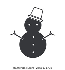 Isolated pictogram black of snowman, snow man for December, winter, Christmas graphic element
