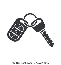 Pictograma aislado de la llave del coche con alarma remota y llavero, símbolo de seguridad del vehículo, acceso y tecnología automotriz.