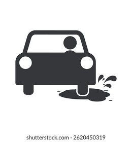 Isolated pictogram a car splashing water, warning of water accumulation ahead, advising vehicles to slow down