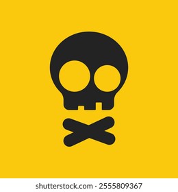 Isolated pictogram cartoon icon of danger, poison, toxic warning with illustration head of skull and bones in yellow background