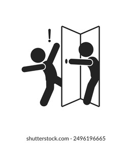 Isolated pictogram Caution open door slowly, may cause injury sign