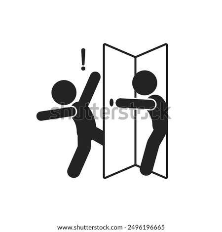 Isolated pictogram Caution open door slowly, may cause injury sign