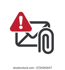 Pictograma aislado de advertencia de advertencia contra la apertura de archivos adjuntos de correo electrónico sospechosos, que simbolizan el peligro de delitos informáticos, los riesgos de fraude en línea y la conciencia de seguridad digital.