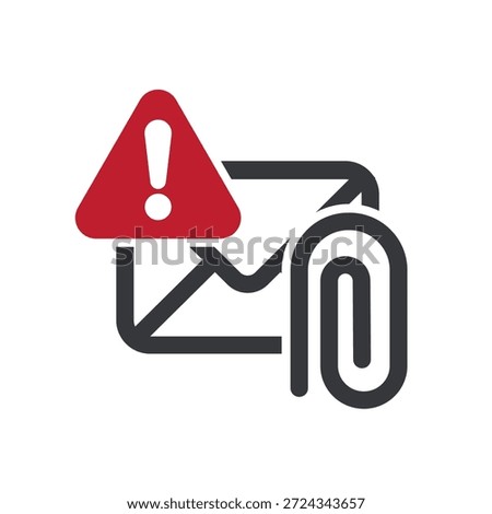 Isolated pictogram caution sign warning against opening suspicious email attachments, symbolizing cyber crime danger, online fraud risks, and digital security awareness.